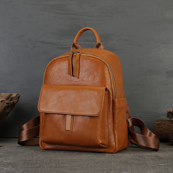 Women's Genuine Leather Backpack Purse Small Ladies Leather Rucksack Fashion