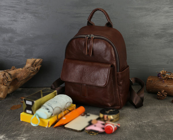 Women's Genuine Leather Backpack Purse Small Ladies Leather Rucksack Fashionable