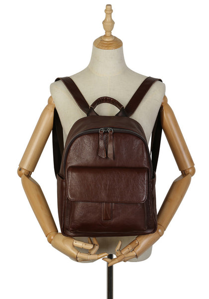 Women's Genuine Leather Backpack Purse Small Ladies Leather Rucksack Front