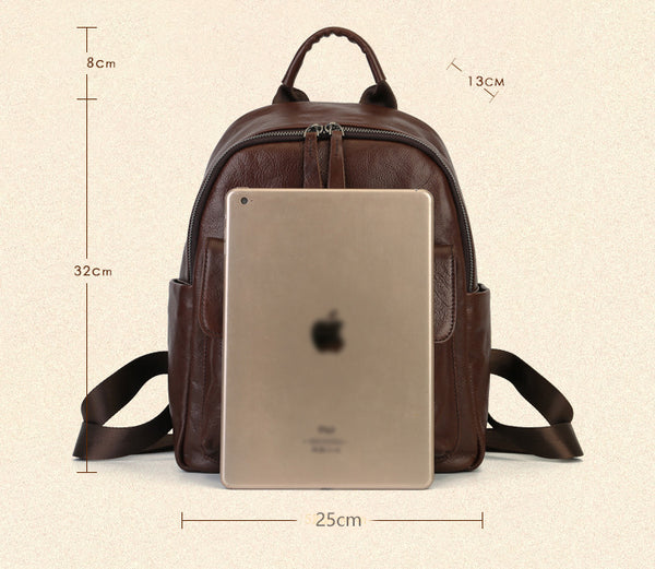 Women's Genuine Leather Backpack Purse Small Ladies Leather Rucksack Handmade