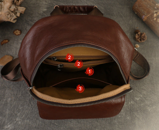 Women's Genuine Leather Backpack Purse Small Ladies Leather Rucksack Inside
