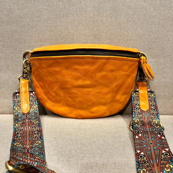 Women's Leather Chest Sling Bag with Boho Shoulder Strap Design Badass
