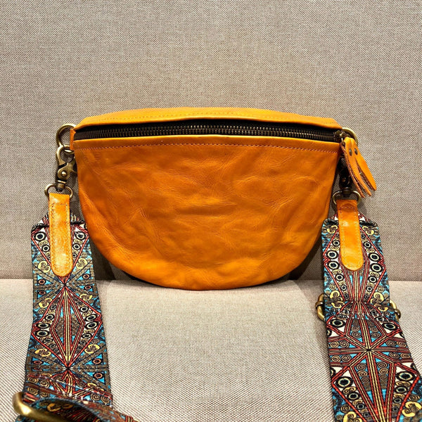 Women's Leather Chest Sling Bag with Boho Shoulder Strap Design Badass