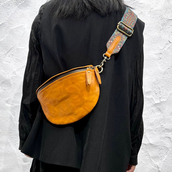 Women's Leather Chest Sling Bag with Boho Shoulder Strap Design Classy