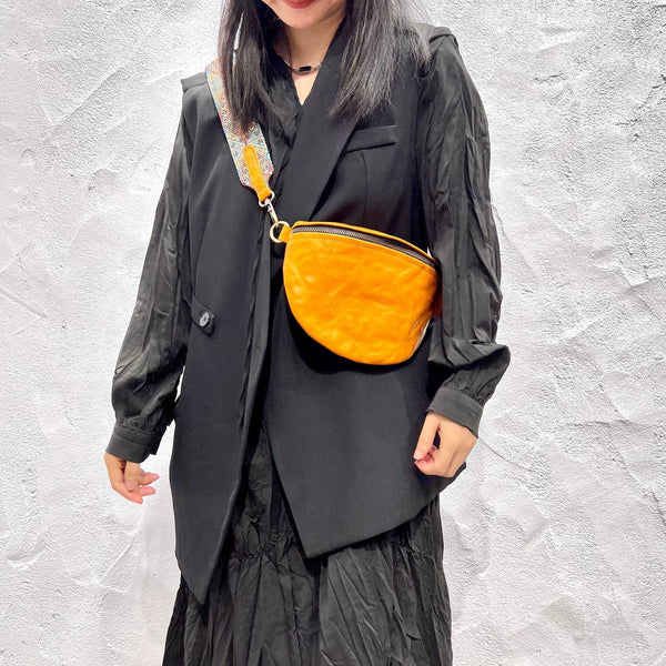 Women's Leather Chest Sling Bag with Boho Shoulder Strap Design Cowhide