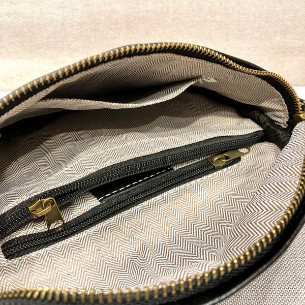 Women's Leather Chest Sling Bag with Boho Shoulder Strap Design Inside