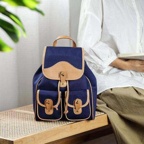 Women's Nylon Backpack Bag With Leather Accessories Small Rucksack For Women Affordable