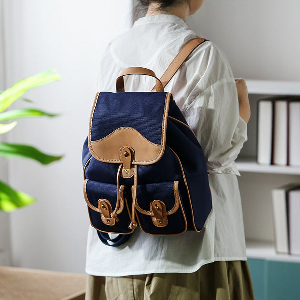 Women's Nylon Backpack Bag With Leather Accessories Small Rucksack For Women Beautiful