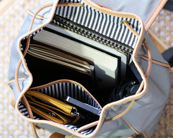 Women's Nylon Backpack Bag With Leather Accessories Small Rucksack For Women Capacity