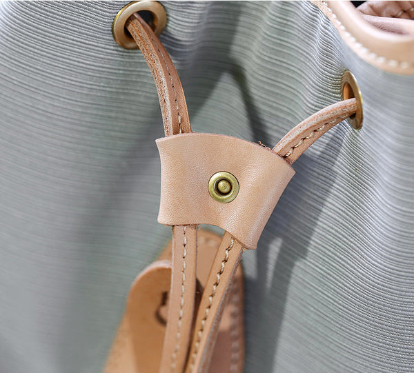 Women's Nylon Backpack Bag With Leather Accessories Small Rucksack For Women Durable