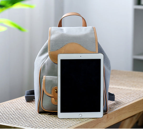 Women's Nylon Backpack Bag With Leather Accessories Small Rucksack For Women Fashion