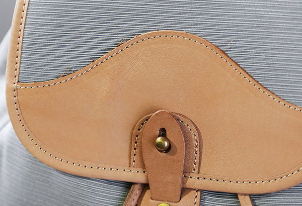 Women's Nylon Backpack Bag With Leather Accessories Small Rucksack For Women Handmade