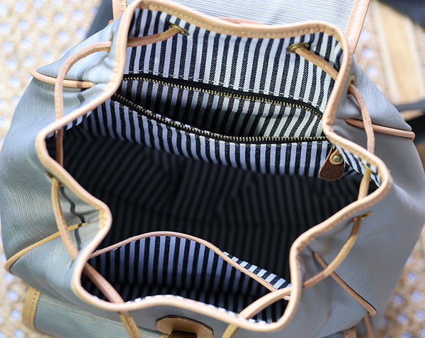 Women's Nylon Backpack Bag With Leather Accessories Small Rucksack For Women Inside