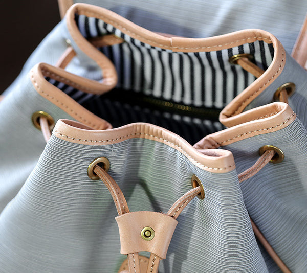 Women's Nylon Backpack Bag With Leather Accessories Small Rucksack For Women Unique