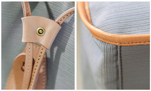 Women's Nylon Backpack Bag With Leather Accessories Small Rucksack For Women Work-bag