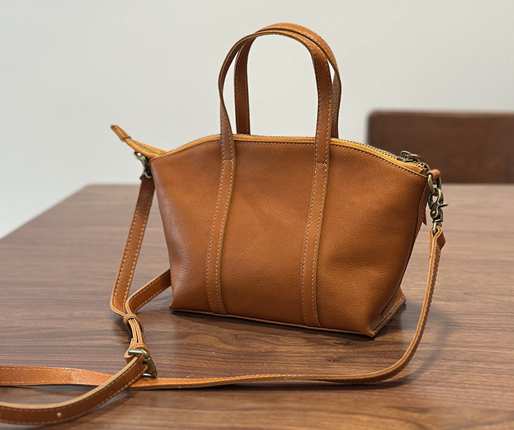 Women's Small Genuine Leather Handbag Top Handle and Crossbody Purse with Zipper Compartments Fashion