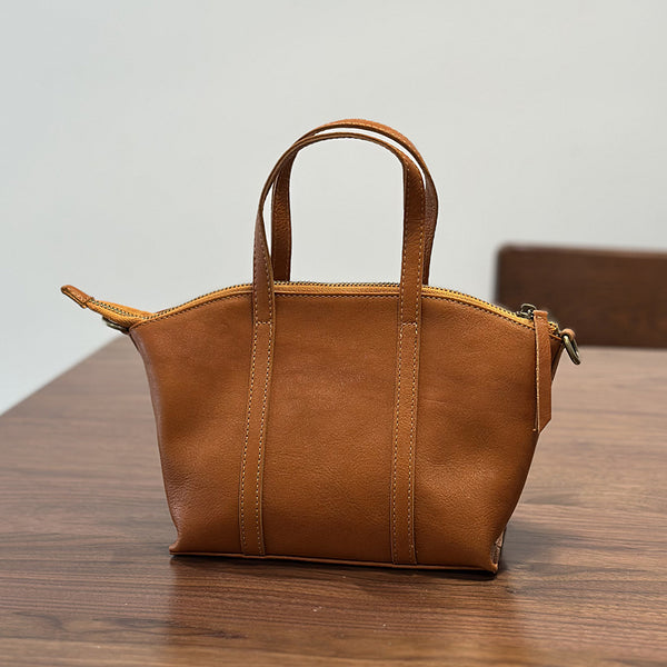 Women's Small Genuine Leather Handbag Top Handle and Crossbody Purse with Zipper Compartments