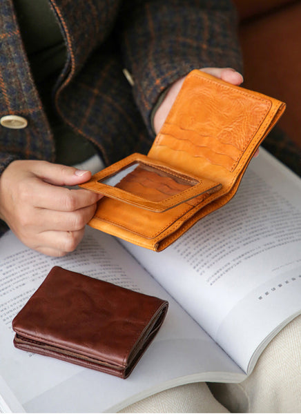 Women's Small Wallet With ID Window Genuine Leather Wallets For Ladies Capacity