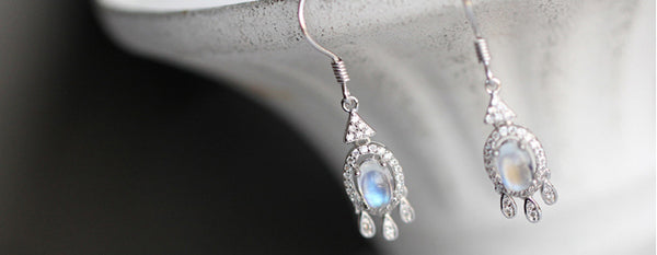 Women's Sterling Silver Moonstone Earrings Silver Drop Earrings For Women Elegant