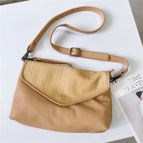 Women's Woven Bag Leather Crossbody Satchel Purse Leather Shoulder Bag Beautiful