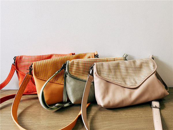 Women's Woven Bag Leather Crossbody Satchel Purse Leather Shoulder Bag Cowhide