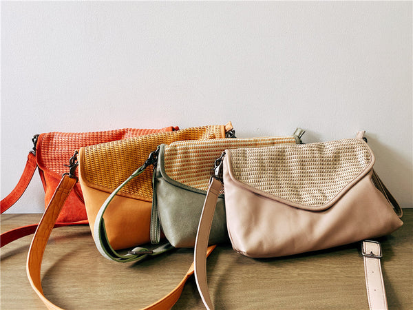 Women's Woven Bag Leather Crossbody Satchel Purse Leather Shoulder Bag Cowhide