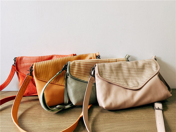 Women's Woven Bag Leather Crossbody Satchel Purse Leather Shoulder Bag Cowhide