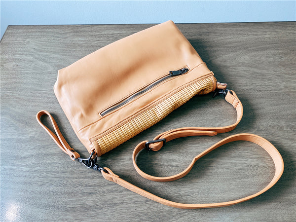 Women's Woven Bag Leather Crossbody Satchel Purse Leather Shoulder Bag Small