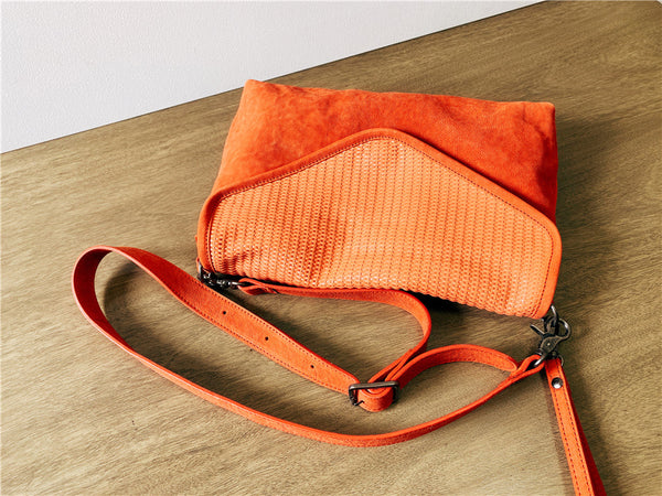 Women's Woven Bag Leather Crossbody Satchel Purse Leather Shoulder Bag Vintage