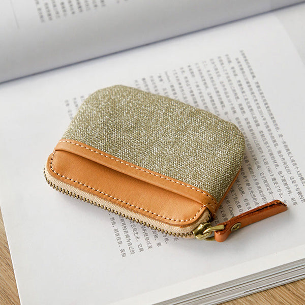 Womens Canvas And Leather Coin Wallet Small Coin Purse With Zipper Badass