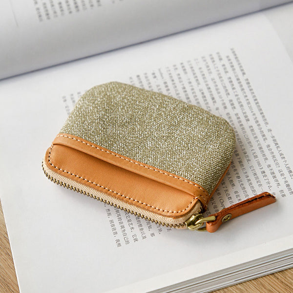 Womens Canvas And Leather Coin Wallet Small Coin Purse With Zipper Badass