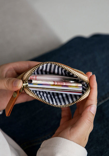 Womens Canvas And Leather Coin Wallet Small Coin Purse With Zipper Quality