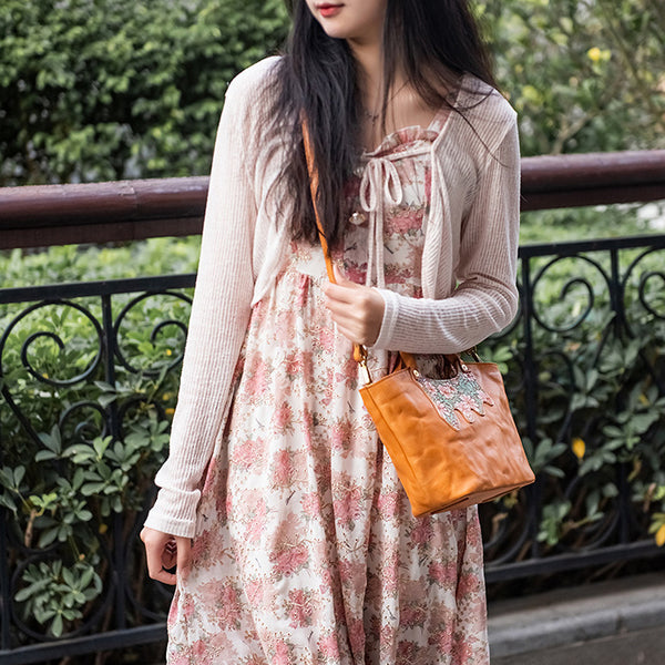 Womens Carving Leather Crossbody Tote Bag Small Shoulder Bags For Women Brown