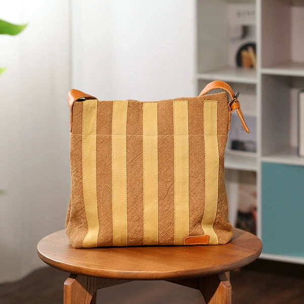 Womens Cotton Linen Shoulder Bag with Leather Trim Fits 13.3” Tablet Accessories