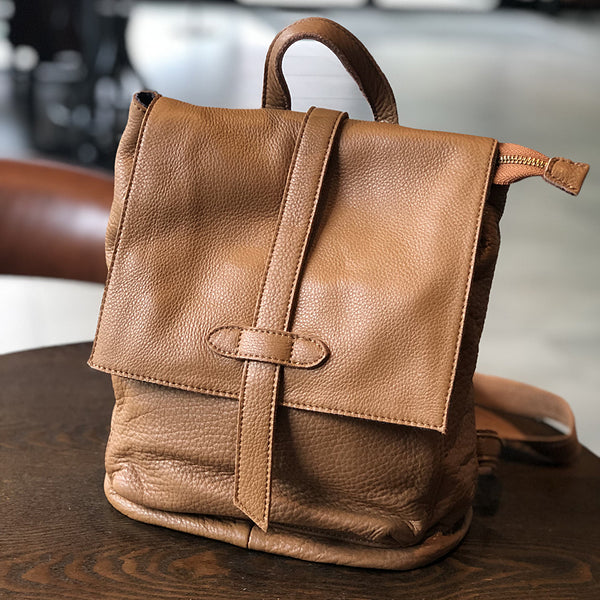 Womens Genuine Leather Backpack Purse-Casual Soft Leather Daypack with Flap Cover Affordable