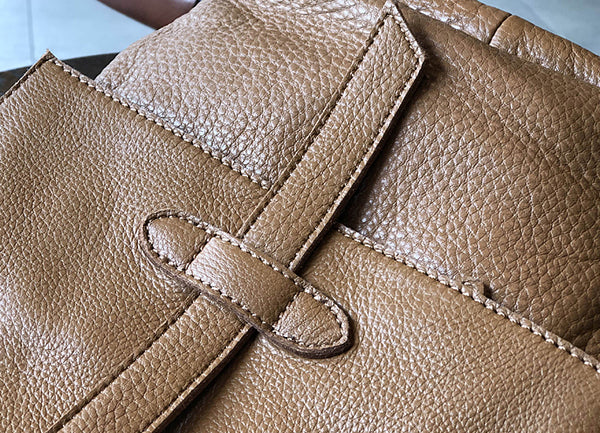 Womens Genuine Leather Backpack Purse-Casual Soft Leather Daypack with Flap Cover Details