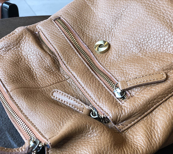 Womens Genuine Leather Backpack Purse-Casual Soft Leather Daypack with Flap Cover Durable