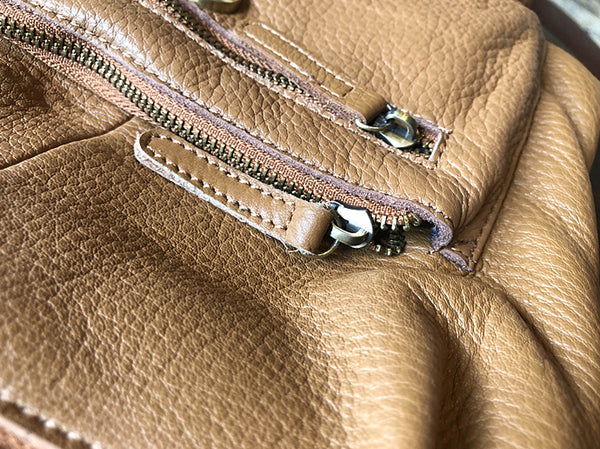 Womens Genuine Leather Backpack Purse-Casual Soft Leather Daypack with Flap Cover Fashion