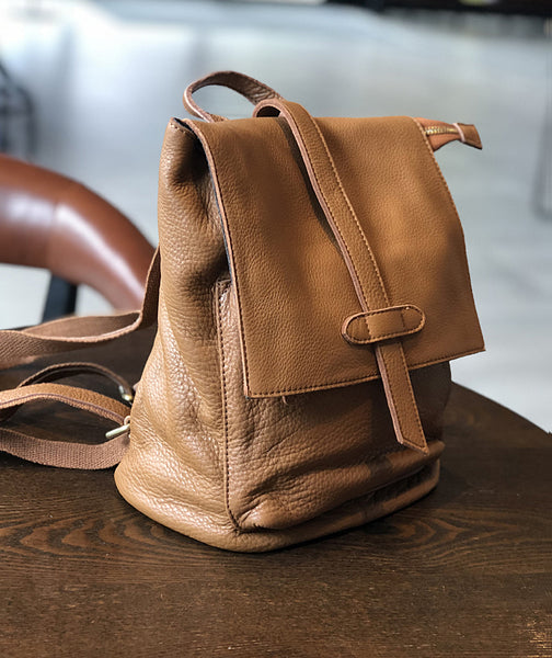 Womens Genuine Leather Backpack Purse-Casual Soft Leather Daypack with Flap Cover Fashionable