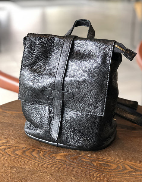 Womens Genuine Leather Backpack Purse-Casual Soft Leather Daypack with Flap Cover Nice