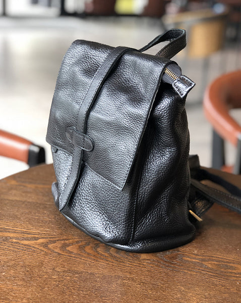 Womens Genuine Leather Backpack Purse-Casual Soft Leather Daypack with Flap Cover Quality
