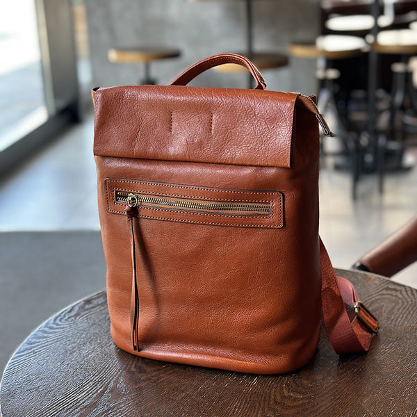Womens Genuine Leather Backpack Purse Small Leather Knapsack Badass