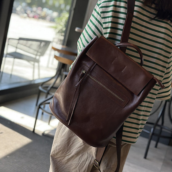Womens Genuine Leather Backpack Purse Small Leather Knapsack Casual