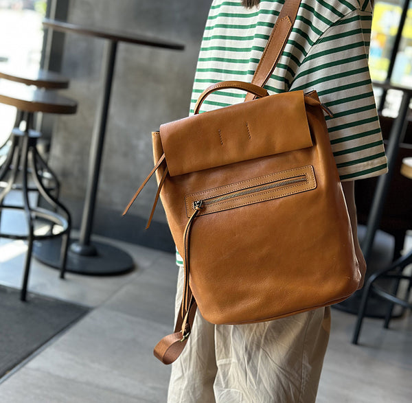 Womens Genuine Leather Backpack Purse Small Leather Knapsack Classic