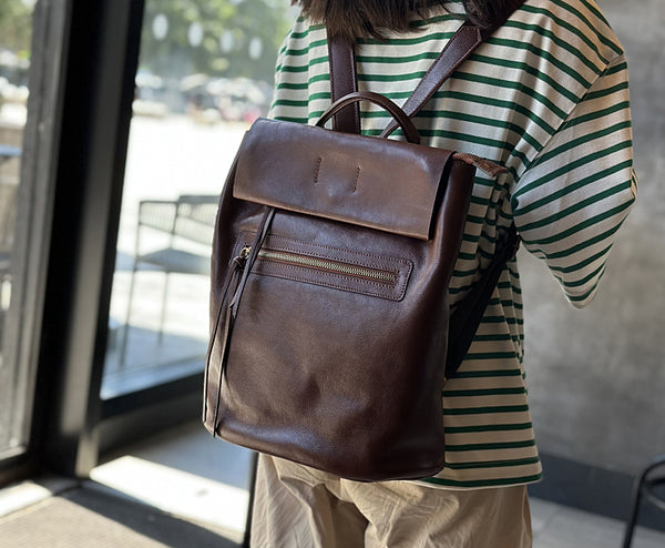 Womens Genuine Leather Backpack Purse Small Leather Knapsack Cool