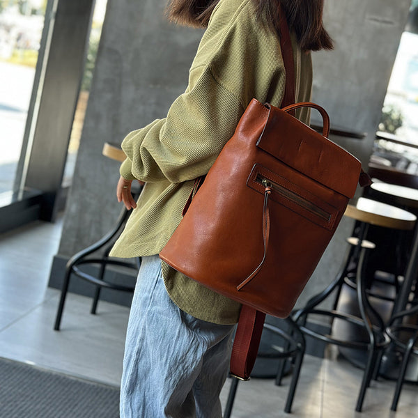 Womens Genuine Leather Backpack Purse Small Leather Knapsack Cowhide
