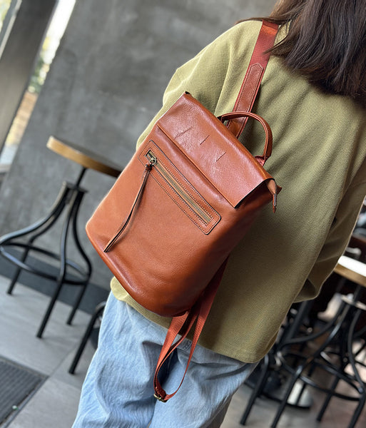 Womens Genuine Leather Backpack Purse Small Leather Knapsack Fashion