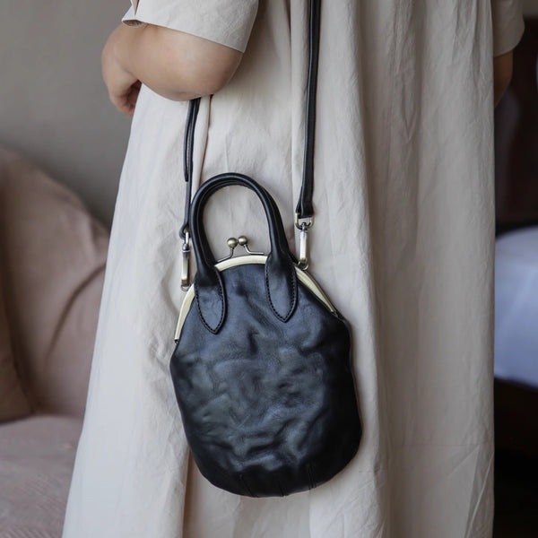 Womens Genuine Leather Frame Clutch Purse Retro Phone Bag for Women with Shoulder Strap Accessories