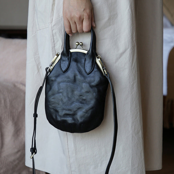 Womens Genuine Leather Frame Clutch Purse Retro Phone Bag for Women with Shoulder Strap