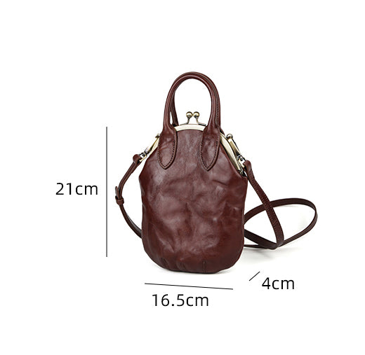 Womens Genuine Leather Frame Clutch Purse Retro Phone Bag for Women with Shoulder Strap Brown